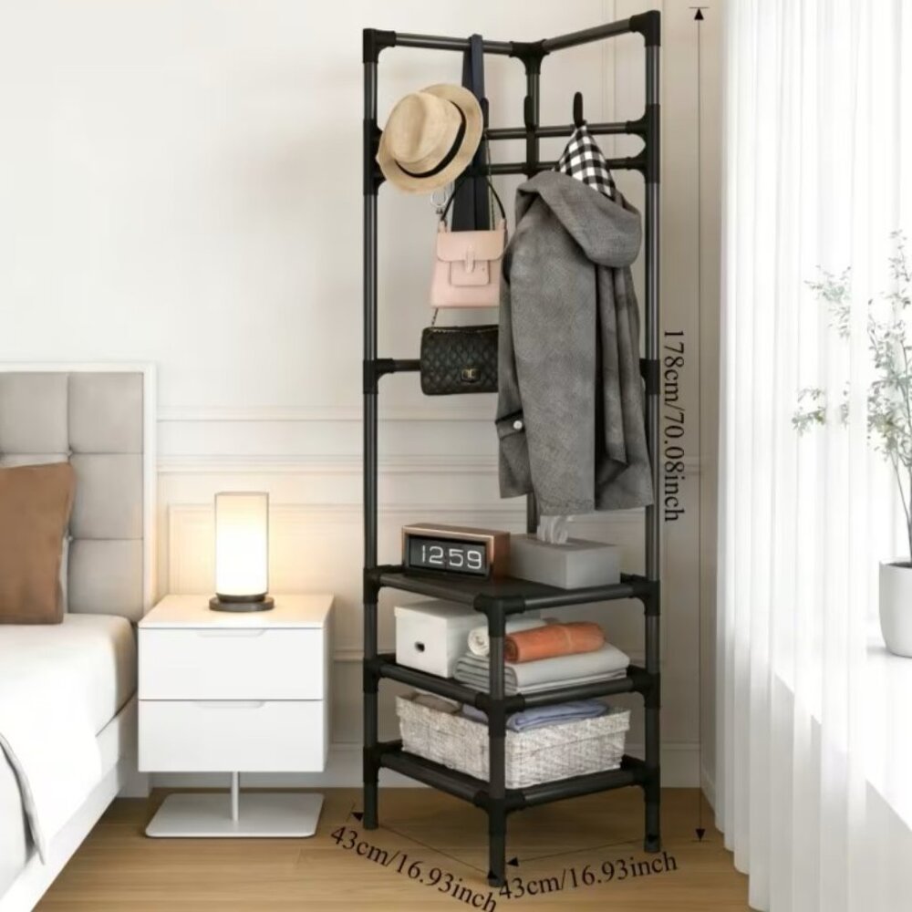 Multi-Functional Corner Hanger with Shoe Rack Hook & Sturdy Carbon Frame - Picture 2 of 3